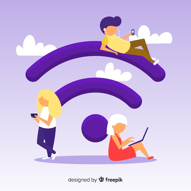 Flat people with wifi sign background