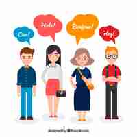 Free vector flat people with words in different languages