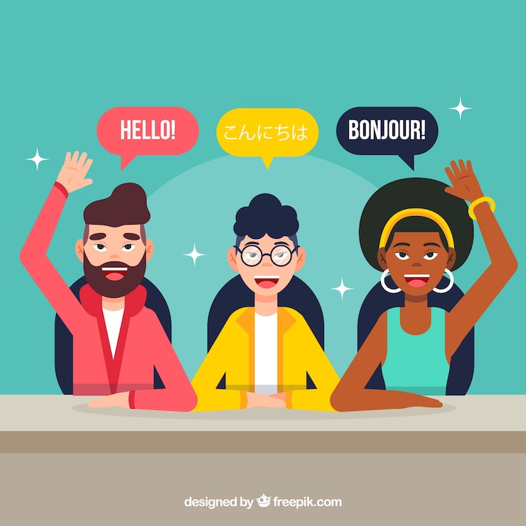 Free Vector flat people with words in different languages
