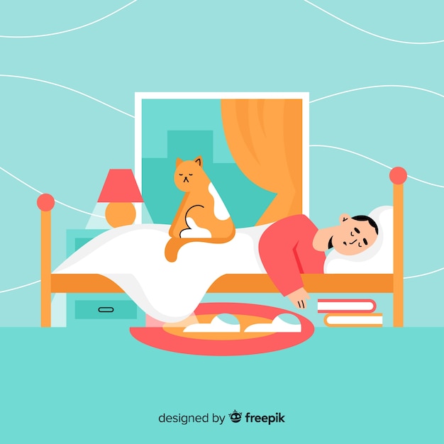 Free vector flat person sleeping in bed background