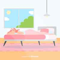 Free vector flat person sleeping in bed background