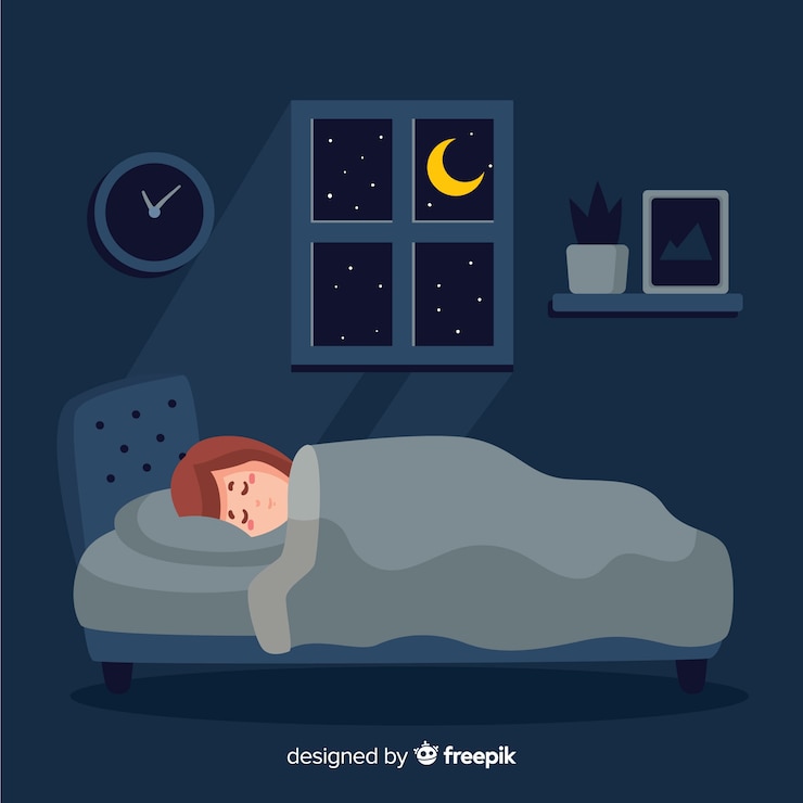 무료 Vector 침대 배경에서 자 고 평평한 사람