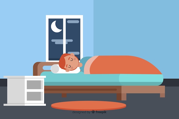 Free vector flat person sleeping in bed