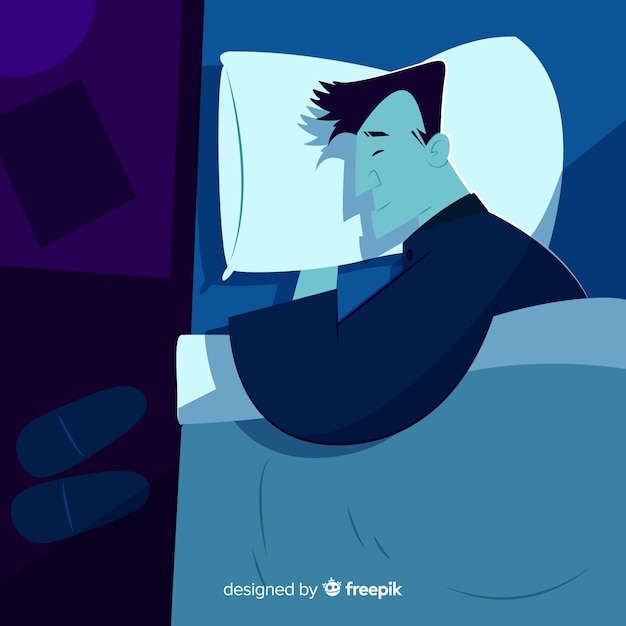 Бесплатное векторное изображение Плоский человек спит в постели