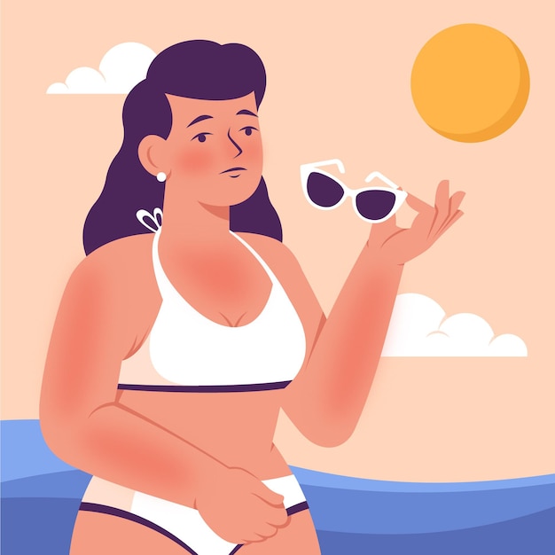 Flat person with a sunburn illustrated