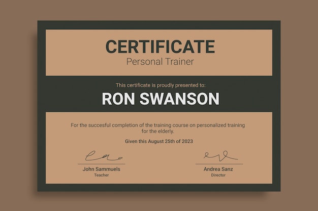 Vettore gratuito certificato di personal trainer piatto