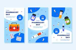 Free vector flat pharmacist day instagram stories collection