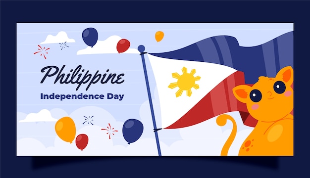 フラットフィリピン独立記念日水平バナーテンプレート