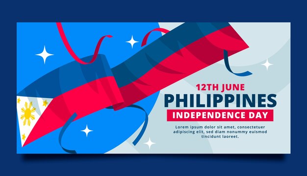 Flat philippine independence day horizontal banner template