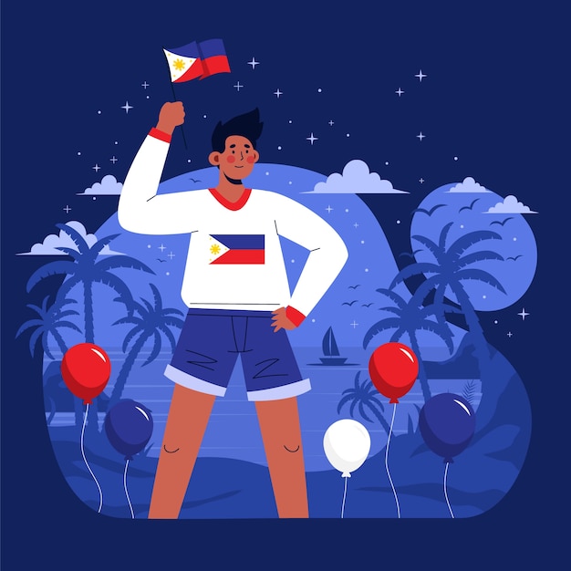 Free vector flat philippine independence day illustration with person holding flag