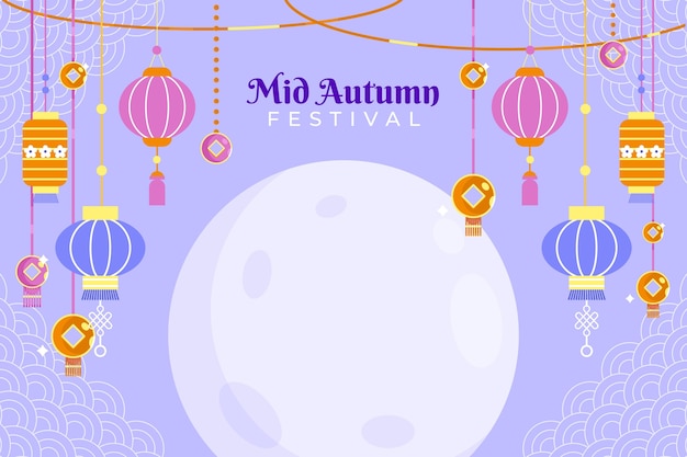 Free vector flat photocall template for mid autumn festival celebration