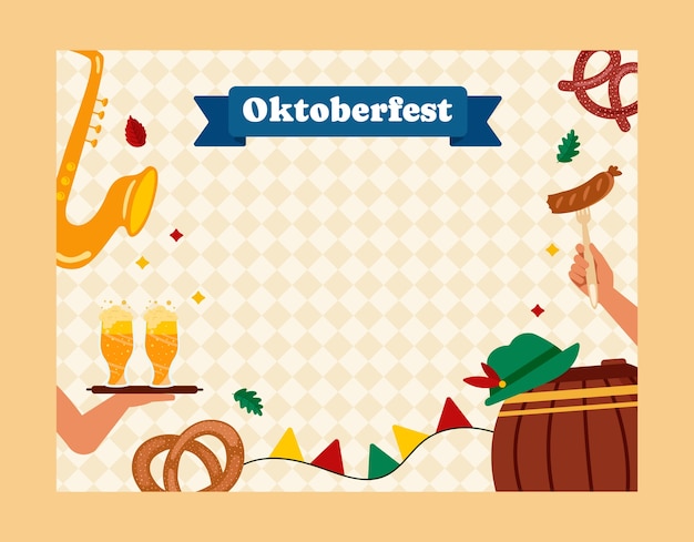 Free vector flat photocall template for oktoberfest beer festival celebration