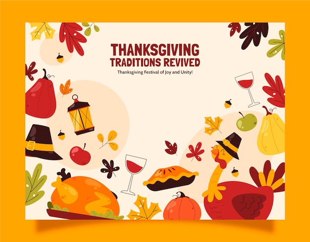Free vector flat photocall template for thanksgiving with turkey and leaves