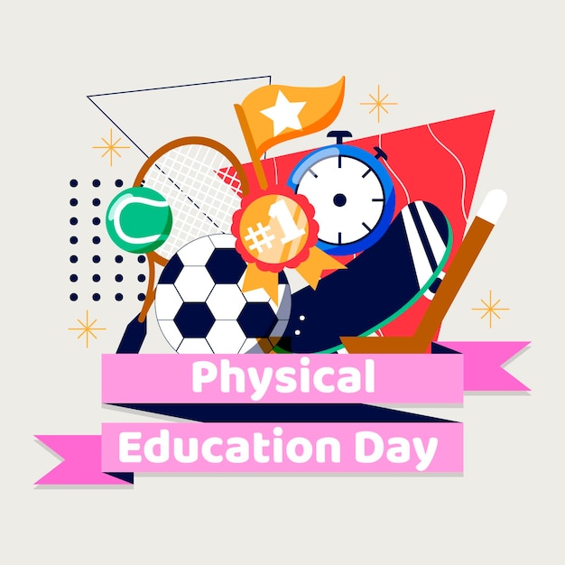 Flat physical education day illustration