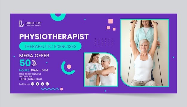 Free vector flat physiotherapist horizontal sale banner template