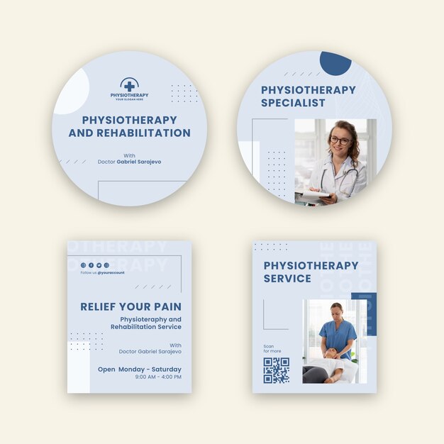 Flat physiotherapist labels collection
