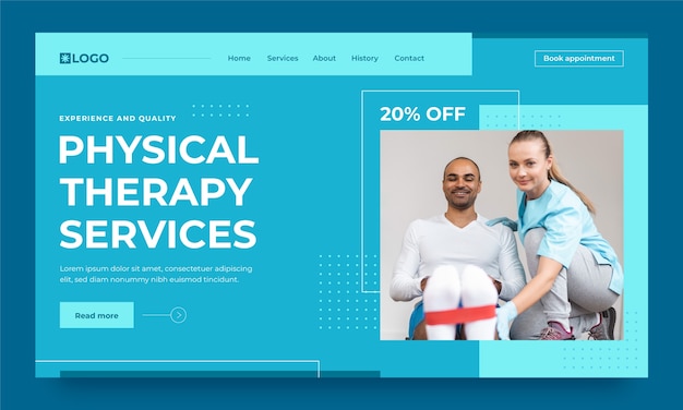 Flat physiotherapist landing page template