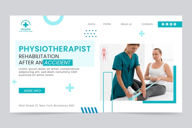 Flat physiotherapist landing page template