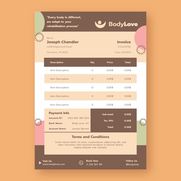 Free vector flat physiotherapist minimal invoice template