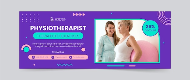 Flat physiotherapist social media cover template