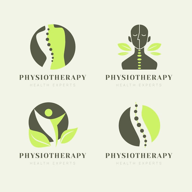 Flat physiotherapy logo collection