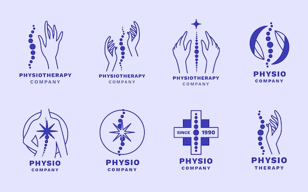 Flat physiotherapy logo template set