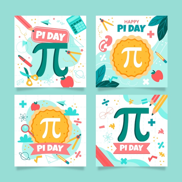 Free vector flat pi day instagram posts collection