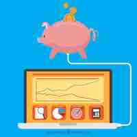 Free vector flat piggy bank connected to laptop