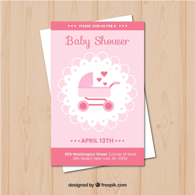 Free vector flat pink baby shower card