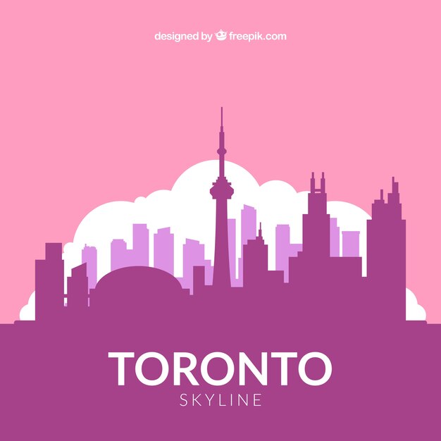 Flat pink skyline of toronto