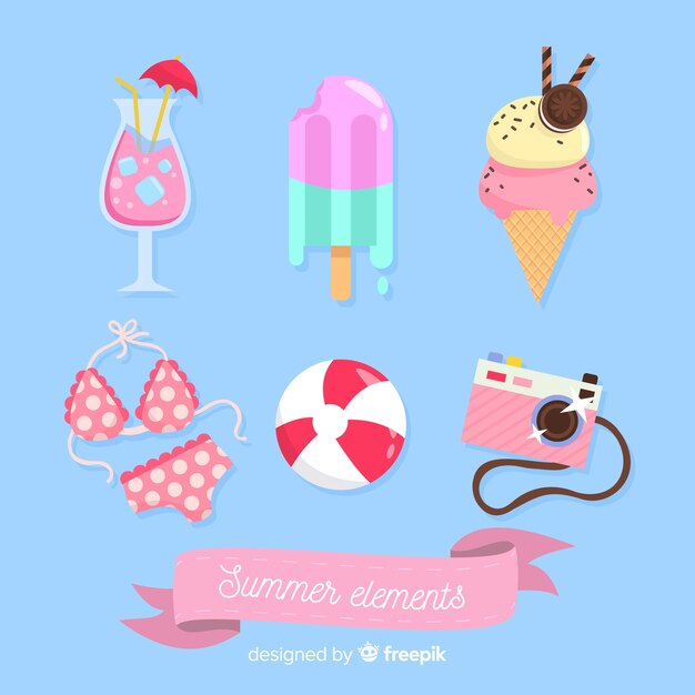 Free vector flat pink summer element collection