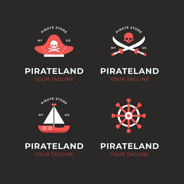 Free vector flat pirate logos collection