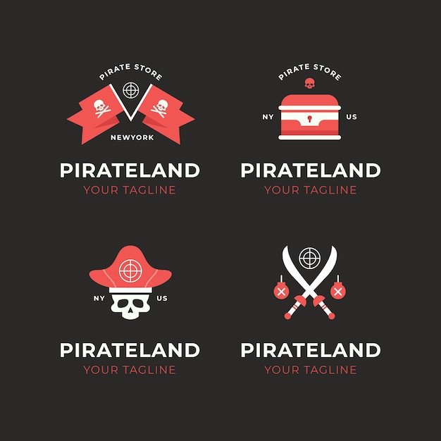 Free vector flat pirate logos collection