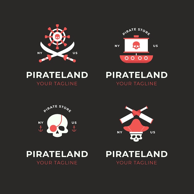 Free vector flat pirate logos collection