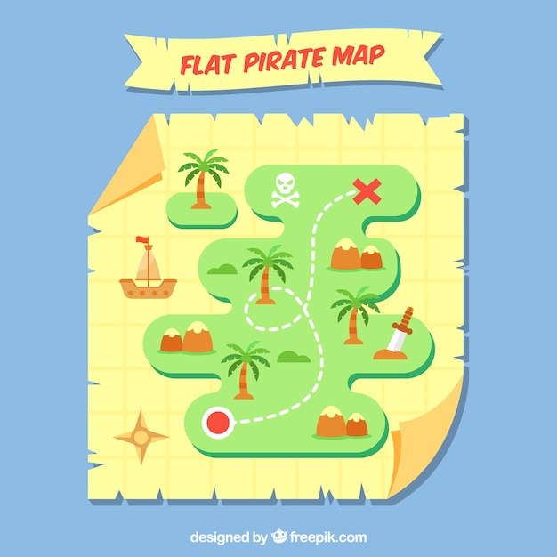 Бесплатное векторное изображение Карта плоских пиратов