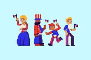 Free vector flat pixel art 4th of july characters
