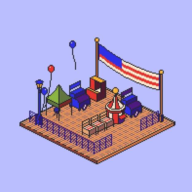 Flat pixel art 4th of july scene