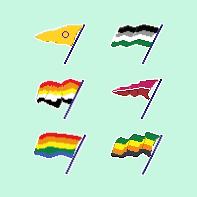 Коллекция флагов месяца гордости с плоским пиксельным искусством