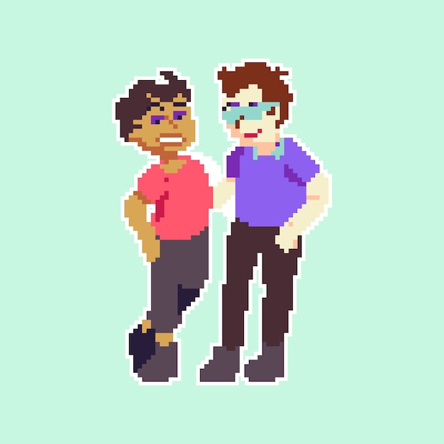 Flat pixel art pride month flags and people illustration