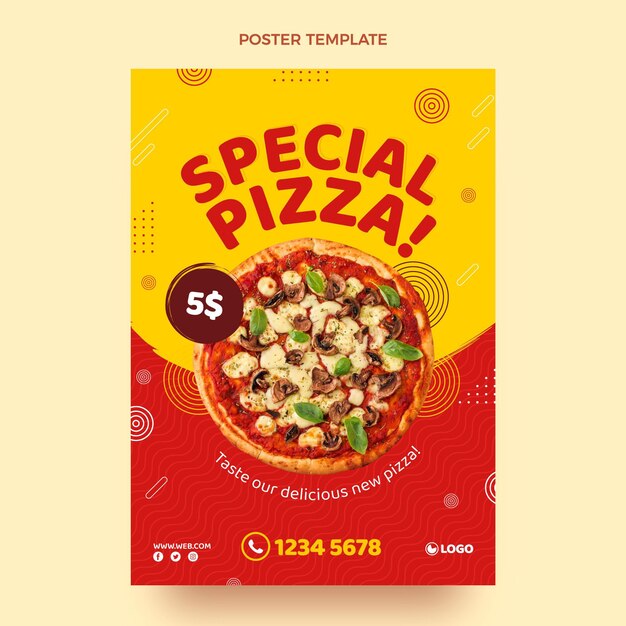 Flat pizza poster template