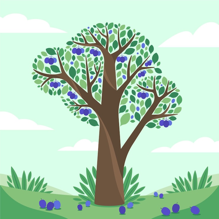 無料Vector 平らな梅の木のイラスト