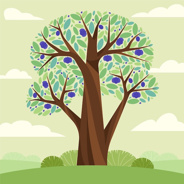 Flat plum tree illustration