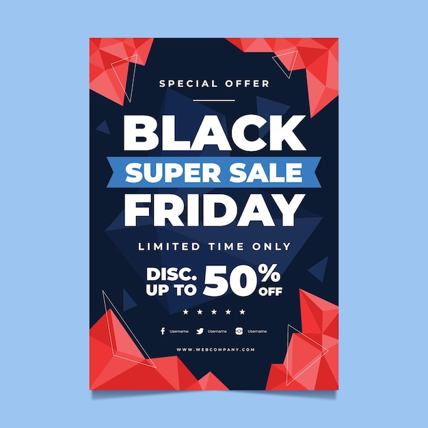 Free vector flat polygonal black friday vertical poster template