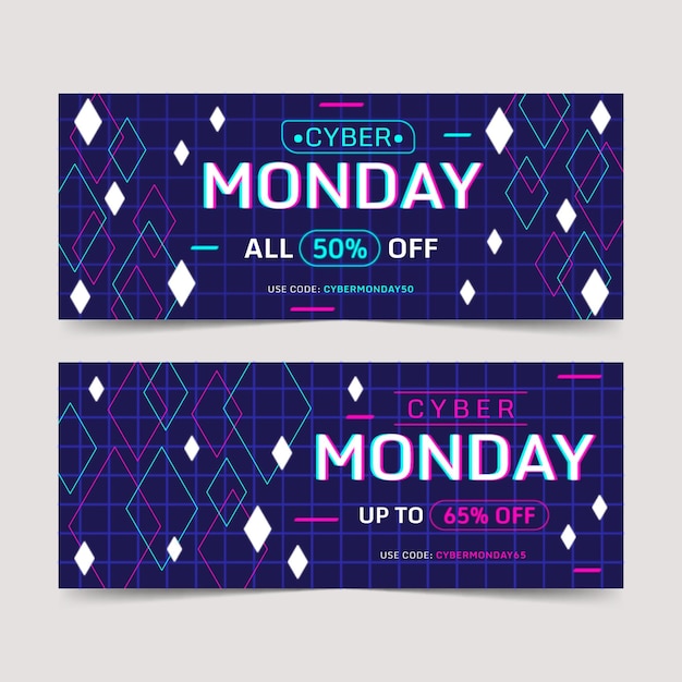 Free vector flat polygonal cyber monday horizontal banners set