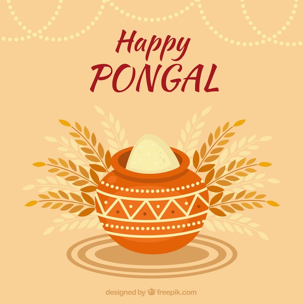 Free vector flat pongal background with pot and rice