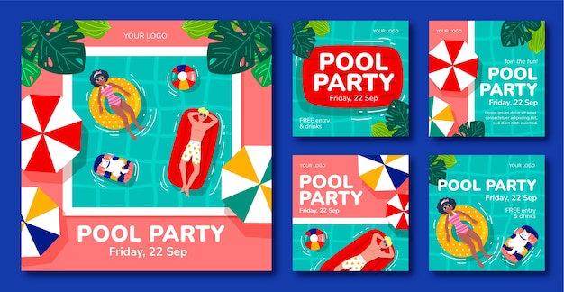 Flat pool party instagram posts collection