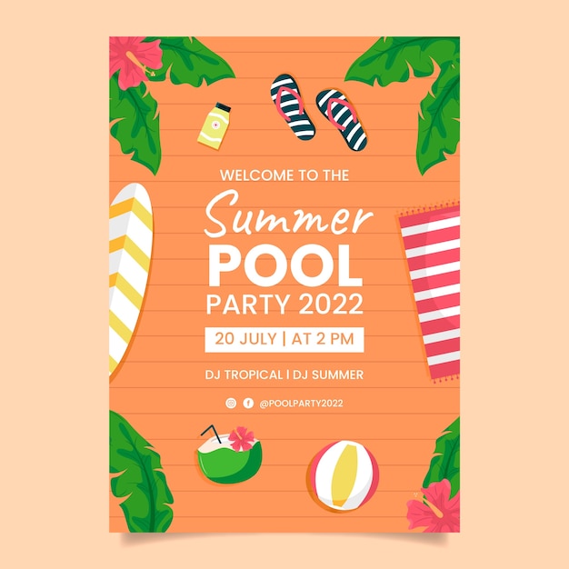 Free vector flat pool party invitation template