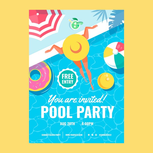 Flat pool party invitation template