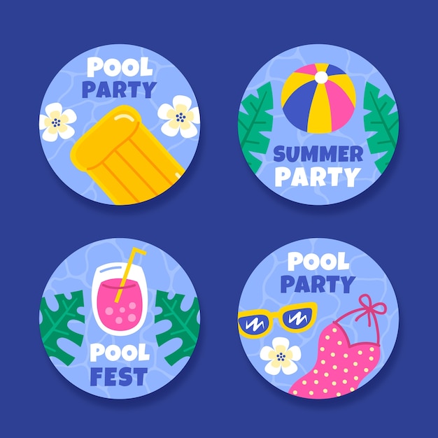 Free vector flat pool party labels collection