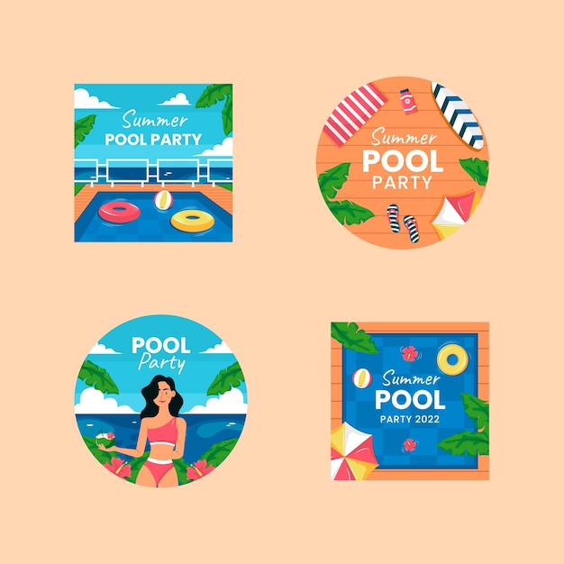 Flat pool party labels collection